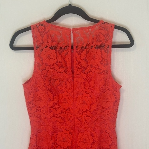 J.Crew Black Label Coral Red Lace Dress Sz 6 - Picture 3 of 11